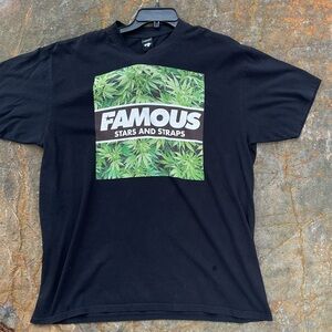 Y2K Famous Stars and Straps Cannabis Leaf Graphic T-Shirt Black